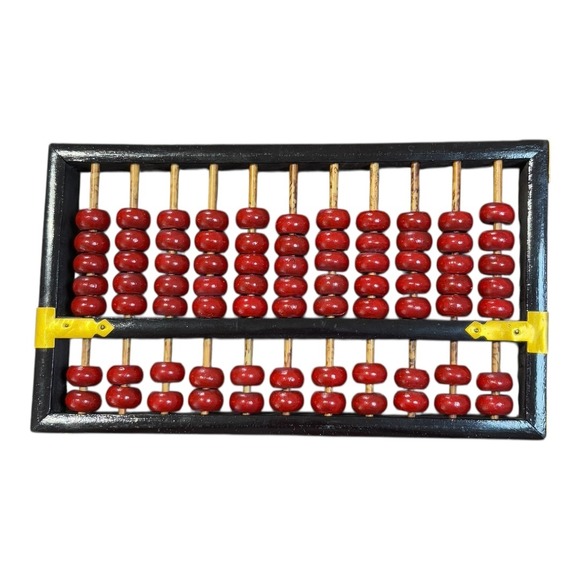Lotus‎ Flower Brand Abacus Chinese Wooden Beads Red Black Counting Tool 8.5"x5" - Picture 1 of 6